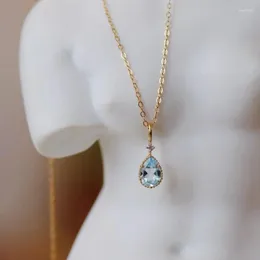 Kedjor himmelblå teardrop kristall halsband 925 sterling silver 18k guld pläterad päronform ädelstenar pendelle smycken gåvor