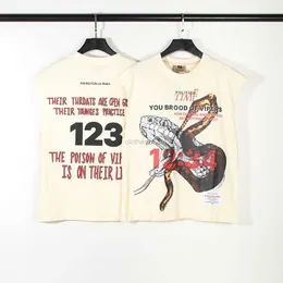 Tasarımcı Moda Giyim Lüks Erkek Tees Tişörtleri Amerikan High Street RRR123 Simya Python Köpük Baskı Sporları Sıradan Gevşek Kolsuz UNISEX MODA