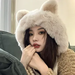 Beanie/Skull Caps Women Winter Hat Fashion Cat Ears Fuzzy Lining Wool Warm Lady Beanie with Earflap Withstand Cold Peru Catcher Cap Fluffy Hat 230822