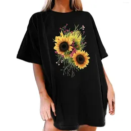 Kvinnors T-skjortor Cotton Sunflower Short Sleeve Shirt T-shirt Kvinnor harajuku y2k toppar överdimensionerade grafiska tee goth