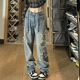 Dżinsowe dżinsy głębinowe dziewczyny Y2K Streetwear Women Vintage Grunge Gyaru Denim Pants Harajuku patchwork workowate spodnie koreańskie moda koreańska