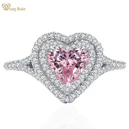 Bröllopsringar Wong Rain 100 925 Sterling Silver Heart Cut 1 4 CT Pink Sapphire Citrine Gemstone Women Ring smycken Engagemang 230822