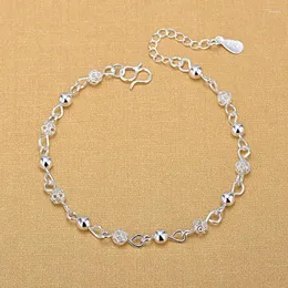 Bracelets de link S925 Silver Plated Hollow redonda de charme de charme para mulheres para mulheres elegantes festas de casamento jóias SL684