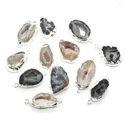 Pendant Necklaces Natural Stone Black Onyx Bound 2 Hole Connector DIY Necklace Bracelet Jewelry Fashion Making Grey Charm