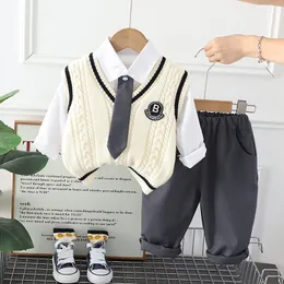 Rompers 1 5T Back To School Outfits for Boys Girls Knitted Sweater Vest White Shirts Pants or Dresses Suits Baby Boy Clothes Set 230823
