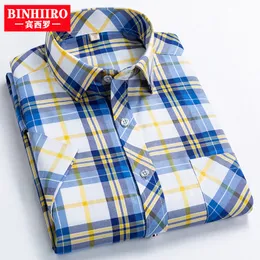 Men's Casual Shirts BINHIIRO Fashion Plaid Short Sleeve Cotton Shirt Single Patch Pocket Buttoncollar Summer Daily Gingham Male 230822