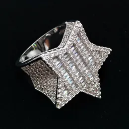 18k Gold White Gold Mens New Bling Cubic Zirconia Pentagram Hip Hop Ring Guys Full Diamond Iced Out Rapper Jewelry Gifts For Boy305s