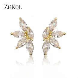 Charm ZAKOL Brand Korean Fashion Marquise Cut Cubic Zircon Stud Earrings for Women Simple Leaf Student Party Daily Jewelry EP5317 230823