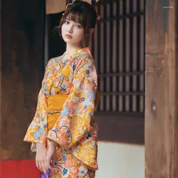 Roupas étnicas Mulheres tradicionais Flor imprimida Yukata Kimono Dress
