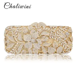 Kvällspåsar Chaliwini Luxury Bag Purse Designer Crystal Flower Metallic Clutches Female Chains Shoulder Handbags 230824