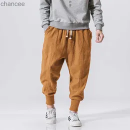 MRGB 2023 китайский стиль мужчина хлопковое льняное брюки -брюки Streetwear Man Casual Joggers Harajuku Упругое талия мужская негабаритная барабанка20230824.