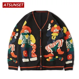 Herrenpullover ATSUNSET Cartoon Clown Magier Stickpullover Harajuku Retro -Stil gestrickt Herbst und Winter Baumwollknopf Strickjacke 230823