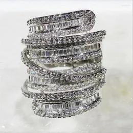 Cluster Rings Luxury Pave Set Full Square T Simulated Diamond Gemstone Ring Jewelry Women 925 Sterling Silver Cocktail For