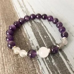 Fancy Selenite Amethysts Labradorite Spiritual Moon Bracelet Healing beaded Woman Ladies Purple stone bracelet270I