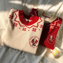 Kobiety swetry Snordic Woman Winter Vintage krótki płatek śniegu świąteczny sweter haft haftowane bluzki luźne pulloczyki skoczki