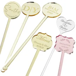 Other Event Party Supplies 100PCS Personalized Engraved Stir Sticks Etched Drink Stirrers Bar Stir Sticks Swizzle Acrylic Table Tag Baby Shower Decor 230824