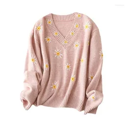 Женские свитеры вышивая вышивка Daisy Design Fashion Sweater Женщины зима тепло