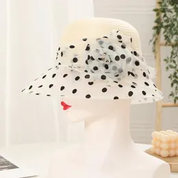 Berets Small Brim Top Hat Fashion Dot Retro Sun Bucket Летняя защита для женщин