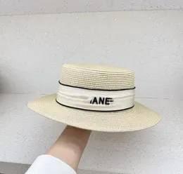 كلاسيكي القش القبش للسيدات الكبير العلامة التجارية المسطحة إلى أعلى ماركة Tide Brand Sun Sun-Shade Beach Hat Hat Sun Hats