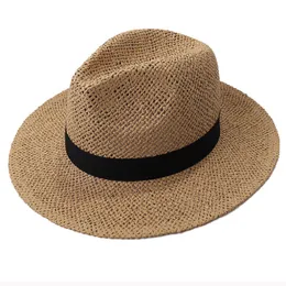 BERETS HT3119 Fedoras Black Band Straw Hat Kvinnor Wide Brim Summer Male Female Panama Beach Cap Unisex Flat 230823