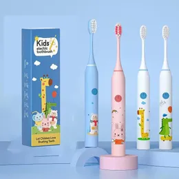 Tandborstebarn Sonic Electric Tooth Brush Cartoon Mönster för barn med Byt ut tandborsthuvudet Ultrasonic Tandborste Mjuka munstycken 230824