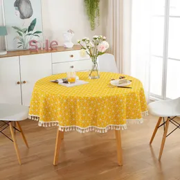 Table Cloth Nordic Polyester Cotton Round Plaid Tablecloth Geometry Tassel Coffee Tea Dining Decor Cover Home Decorations