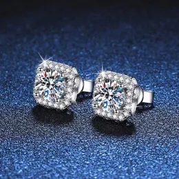 Ear Cuff 1CT D Color Square Stud Earring 925 Sterling Silver Moissanita Diamond Studs Platinum Finish Pass Tester 230823