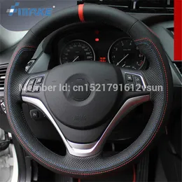 For BMW X1 High Quality Hand-stitched Anti-Slip Black Leather Blue Red Thread DIY Steering Wheel Cover257L