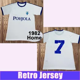 1982フィンランドナショナルチームメンズサッカージャージーレトロ＃7ホームホワイトフットボールシャツ短袖のアダルトユニフォーム
