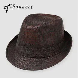 Fibonacci Hats for Men England Fedora Jazz Hat Mans Vintage Pu skórzana zimowa panama czapka czapka czapka klasyczna wersja GentleMa2533