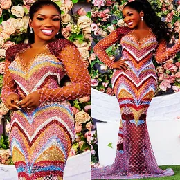 August 2023 Aso Ebi Colorful Mermaid Prom Dress Beaded Sequined Lace Evening Formal Party Second Reception Birthday Engagement Gowns Dresses Robe De Soiree Es