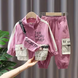 Clothing Sets Contrast Toddler and Baby Girls Coat Pant with Backpack Full Zip Children Outerwear Kids Outfits Spring Autumn 1 10 Years 230823
