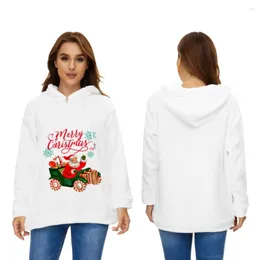 Kadın Hoodies Kış Peluş Yarım Zip Kapşonlu Kadın Sweatshirt Noel Baba Baskı Polar Hoody Noel Teri Büyük Boy Femme Ceket