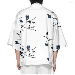 Этническая одежда Цветочная печать белая японская самурайская традиционная кимоно 2023 Хараджуку Негабарированные косплеевые топы