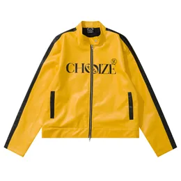 Męskie kurtki Streetwear Letter List Drukuj Pu skórzane kurtki unisex vintage worka Y2K Płaszcz pojemnik Chaquetas Hombre Casual Ubrania 230824