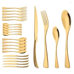 Dinnerware Sets 304 Stainless Steel 24Pcs/Set Gold Set Steak Knife Fork Coffee Spoon Cutlery Kitchen Tableware Silverware