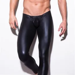Whole-N2N Long Johns Mens Sexy Faux Leather Jockstrap Wrestling Singlet Pants U Bulge Low Raise Show Fashion Thoutswear L275N
