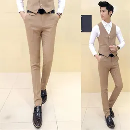 Men's Suits & Blazers Nice Men Boutique Cotton Fashion Pure Color Wedding Dresses Suit Pants Male Premium Brand Slim Busine318h