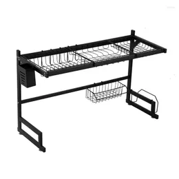 Kitchen Storage 65cm Metal Dish Rack Black Sink Drain Cutter Bowl Tray Countertop Shelving Can Be Loaded And Unloaded Adjustment