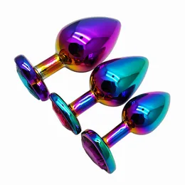 Anal Toys SML Colorful Metal Plug Set Round Bottom Crystal Butt Plugs Toy Beads Erotic Sex for Women Men Dilator 230824