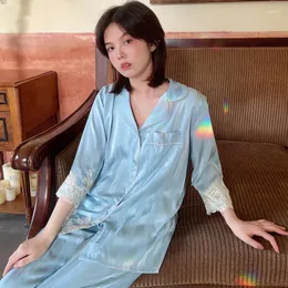 Kadın pijama dantel trim pijamaları bayan seksi gece kıyafeti 2023 bahar pijamaları femme iç çamaşırı jakard ev kıyafetleri salon giymek