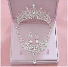 Bling Bling Set Crowns Halskette Ohrringe Legierung Kristall Pailletten Brautschmuckzubehör Hochzeit Tiaras Kopfstücke ZZ