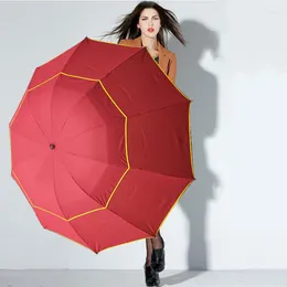 Paraplyer 130 cm stor storlek dubbelskikt paraply kvinnor regn vindtät vikning utomhus golf parasol för män företag