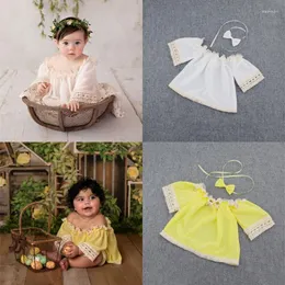 Clothing Sets Born Girls Bowknot Headwear Lace Clothes Set Dress Skirt Jumpsuit For Baby Toddler Kids Girl Pography Drop