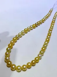 Kedjor Fina smycken Pärlhalsband med Sterling Silver Clasp Natural Ocean 7-8.5mm Runda Golden Pearls Halsband för kvinnors gåva