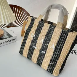 Designer Stripe Straw Fashion Bag Woman Raffia Crochet Tote Bag Luxury Handväska stor kapacitet Vävd Summer Shopping Purse Totes axelhandväskor