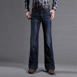 Mäns jeans icpans herrar blossade för män boot cut ben fit classic stretch denim flare bootcute manlig modebyxor2550