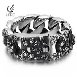 Bangle Fongten Men Punk Skull Armband Rostfritt stål Tungt skelett kubansk länkkedja armband för män neo-gotiska vikingsmycken 230824