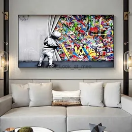 Graffiti Street Art Painting Banksy Behind The Scenes Oil Painting Posters and Prints Home Modern Living Room Decoration Q230824