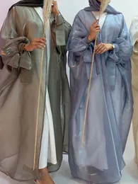 Ubranie etniczne Summer Eid Djellaba Abaya Dubai Shiny Soft Puff Rleeves Sukienka Muzułmańska jedwabista Abaya Dubai Turcja muzułmańska sukienka Islam Abayas WY800 230824